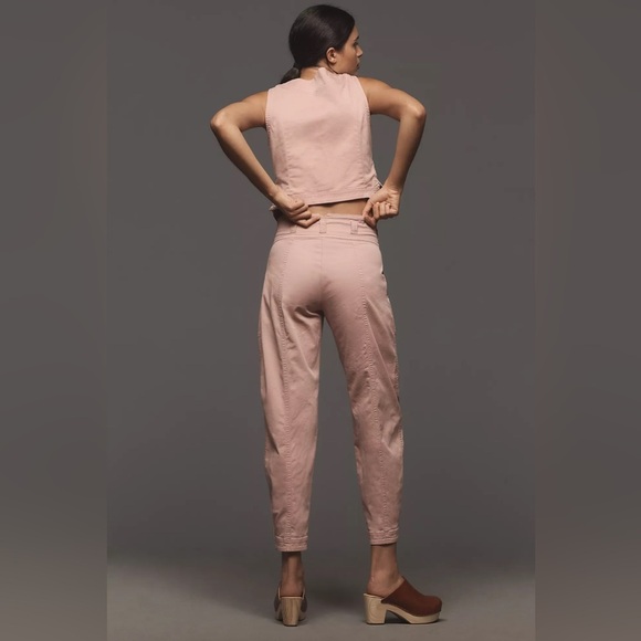 By Anthropologie Linen Buckle-Front Barrel Pants Size 10 - Picture 5 of 5